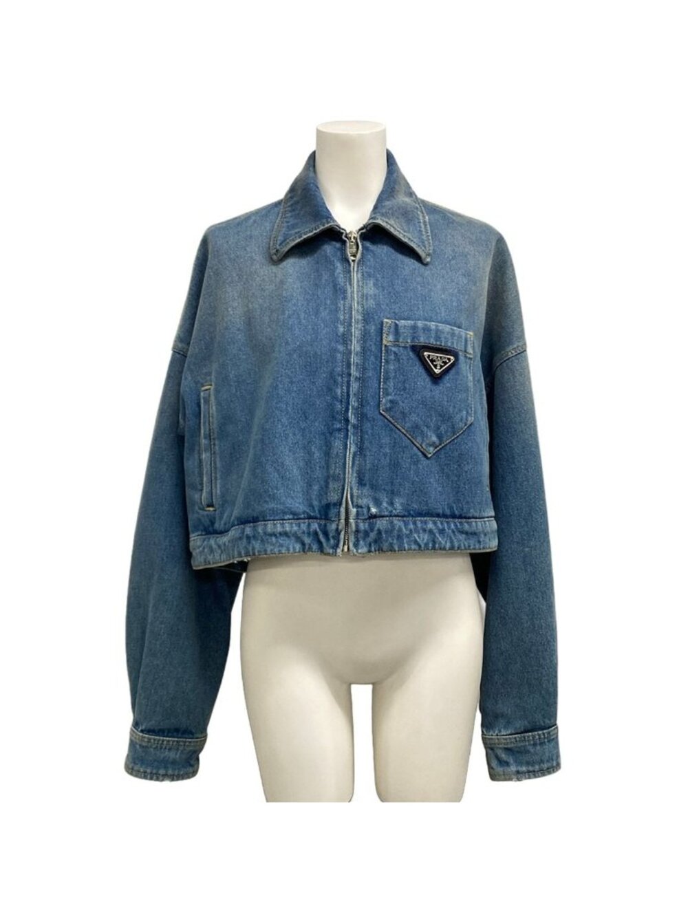 Prada Jean S Organicdenim Cropped Jacket Navy Cotton